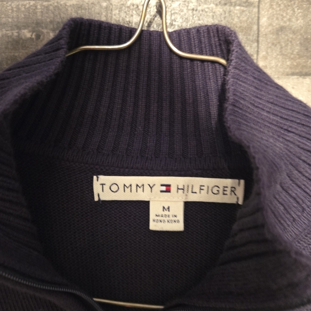 Tommy Hilfiger Men's Navy Zip-Up Cable Knit Sweater - Picture 2 of 8